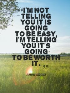 I'm not telling you it is going to be easy. I'm telling you it is going to be worth it.