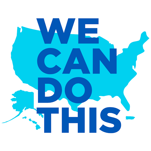 Image show text "WE CAN DO THIS" transposed over a map of the United States.